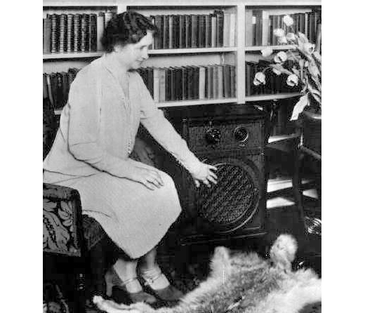 Helen Keller "listening" to the radio, c.1929, via Angelfire.