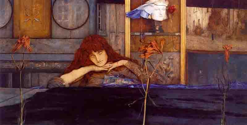 I lock my door upon myself - óleo de Fernand Khnopff, 1891 [Neue Pinakothek, Munich ]