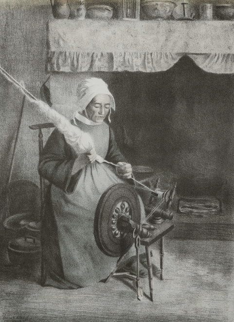 The Old Blind  Spinning Woman (1899) oil painting by Jeanne Granes